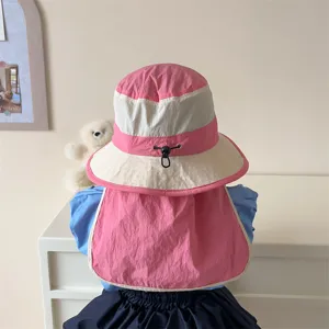 Kids Sun Protection Bucket Hat Wide Brim Quick Drying Anti-UV Neck Flap Summer Outdoor Baby Fisherman Cap