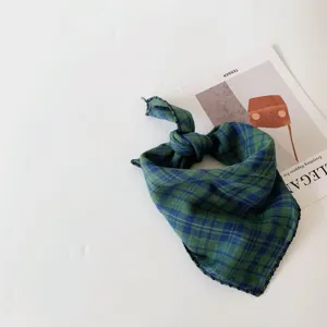 Spring autumn baby plaid handkerchief, Korean style neck warmer, double-sided thin detail.