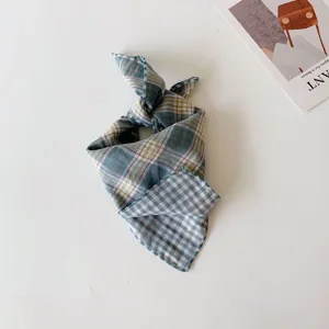 Detailed view of the Korean style baby plaid bandana, featuring double-sided versatile design for kids.