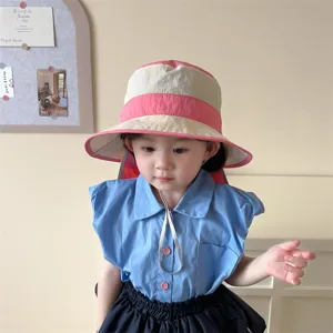 Toddler sun hat with wide brim quick drying baby outdoor anti UV cape bucket hat cute pink beige