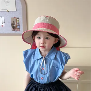 Kids sun hat wide brim quick drying lightweight outdoor UV protection bucket hat with neck flap for baby