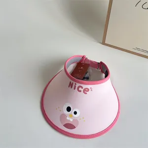 Süßer Kinder Sonnenschutzhut mit breiter Krempe, rosa Sommermütze leer oben Detailansicht.