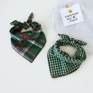 Cute baby plaid bandana scarf for spring autumn, soft double-sided kids neckerchief.