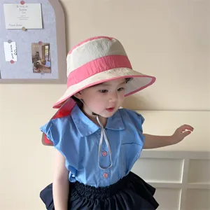 Kids sun protection hat with wide brim and cape quick drying summer outdoor baby bucket hat