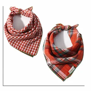 Baby cotton plaid bandana bib, double-sided cute neck scarf for daily toddler wear.