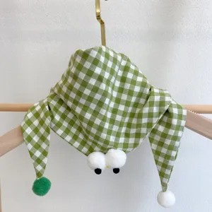 Baby Spring Autumn Polyester Scarf Cute Cartoon Animal Plaid Triangle Scarf Soft Neck Guard Bib For Boys And Girls