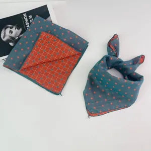 Double-sided plaid baby square scarf, versatile thin cotton neckerchief for boys and girls.
