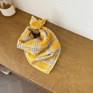 Spring baby yellow plaid scarf thin cotton neckerchief cute toddler neck protector sunscreen towel
