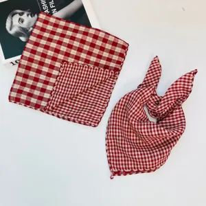 Cute red white gingham baby scarf cotton toddler neckerchief spring autumn accessories