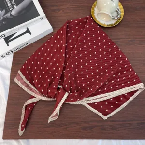 Retro polka dot pleated square scarf for women, elegant autumn winter warm neck wrap.