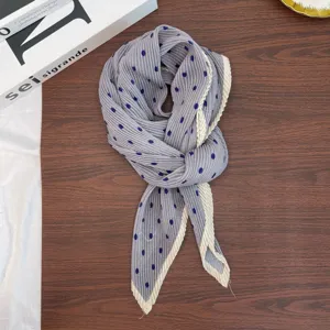 Stylish pleated polka dot square scarf for women, vintage autumn winter warm neckerchief.