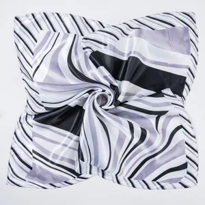 Elegant 60cm geometric striped silk scarf, perfect professional neckerchief accessory for women.