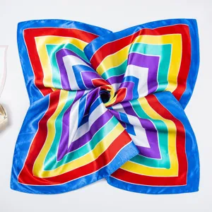 Classic 60cm colorful geometric square silk scarf, stylish professional neckerchief.