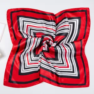 Classic red black white geometric striped silk scarf for women professional wear 60cm detail