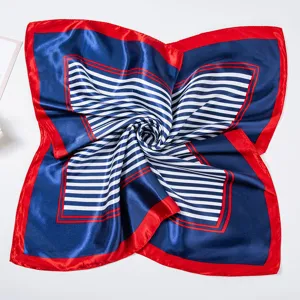 Classic professional blue and red striped silk scarf, elegant square neckerchief accessory.