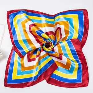 Classic geometric square silk scarf for women professional wear vibrant colorful fashion accessory 60cm