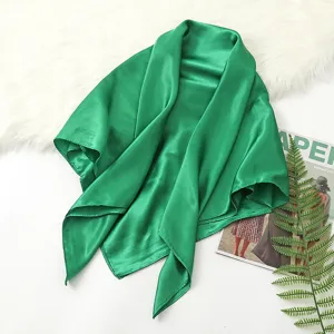 Groene sjaal van satijn voor dames, gladde zijde-look hoofddoek, elegante mode nekdosdoek 90cm