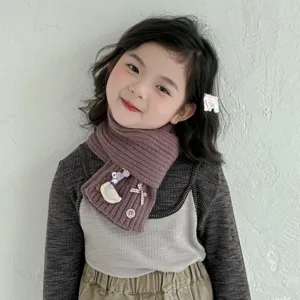 Kids Knitted Scarf Winter Warm Thickened Cute Cartoon Patchwork Scarf Korean Style Soft Neck Warmer For Children