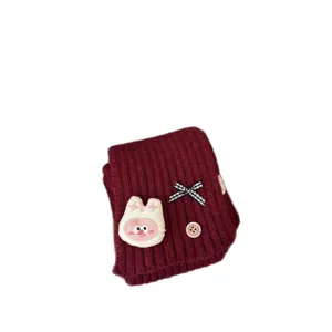 Kids knitted neck warmer winter thick cute cartoon rabbit scarf warm windproof children