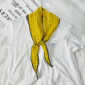 Korean style baby cotton square scarf and white t-shirt set with plaid design for kids.