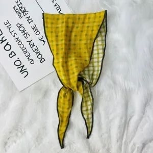 Korean style baby cotton square scarf, double-sided plaid design, soft and cute neckerchief.