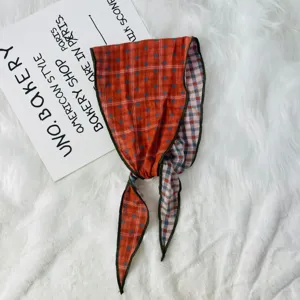 Korean style baby cotton plaid scarf versatile children double-sided neck warmer accessory.
