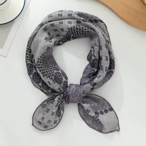 Vintage Blumen quadratisch Halstuch Damen, elegante Retro Baumwolle Leinen Schal.