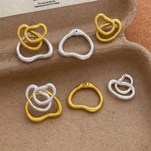 Französische unregelmäßige goldene silberne hohle doppelte Ohrringe Mode Schmuck