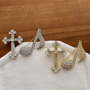 Vintage Strass Kreuz und Noten Brosche Anstecknadel Set elegante Anzug Accessoires Damen
