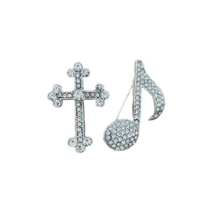 Vintage Strass Kreuz und Noten Brosche Pin Set, elegante Mode Kristall Anstecknadel Schmuck.