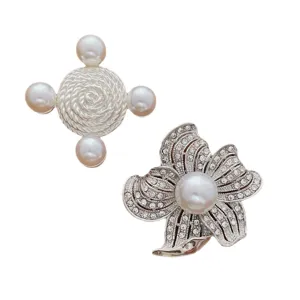 Vintage rhinestone flower pearl brooch set retro designer suit dress costume jewelry