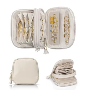 Boîte de Rangement de Bijoux de Voyage Portable Sac de Rangement Multi-Grille Fermeture Éclair Étui de Support de Bijoux Imperméable pour Femmes Filles