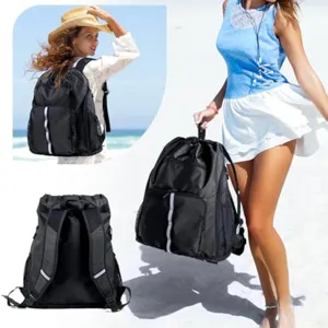 Details van grote trekkoord rugzak, outdoor sport fitness tas voor reizen perfect.