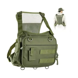 Outdoor tactical fishing chest pack vest large capacity fly fishing gear storage bag green
