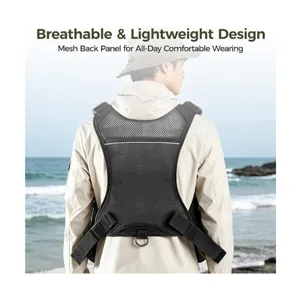 Tactical fishing vest backpack with breathable mesh back panel for outdoor gear storage