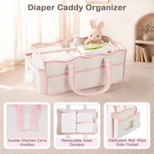 Portable Diaper Caddy Organizer Large Capacity Baby Storage Basket with Pockets and Handles