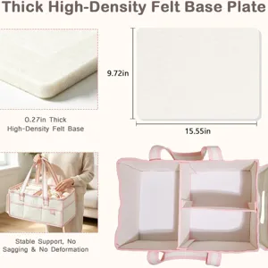 Portable multi-functional baby diaper caddy organizer bag with thick felt base plate.