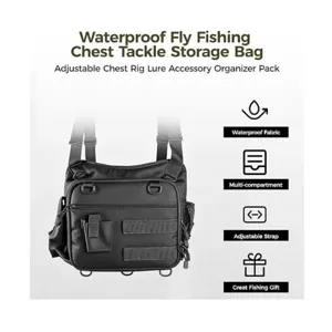 Waterproof fly fishing chest tackle storage bag with multi-compartments and adjustable straps.
