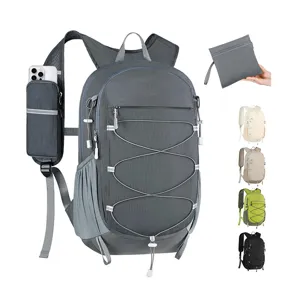 Waterproof hiking backpack with phone pocket and foldable design for outdoor sports travel.