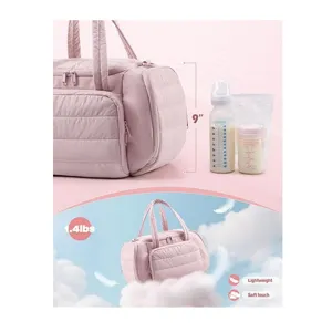 Sac de rangement rose matelassé pour tire-lait sac à langer portable biberon léger