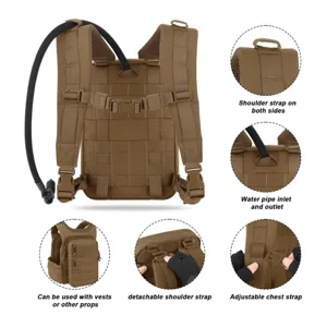 Tactical hydration backpack with water pipe and adjustable chest strap for outdoor sports.