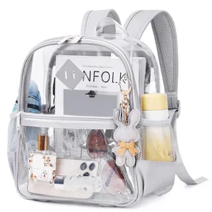 Clear PVC mini backpack for stadium events concerts, transparent school bag with pockets.