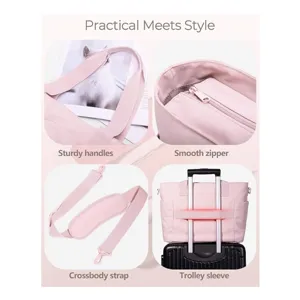 Borsa da viaggio donna borsa shopper porta pc con tracolla e manici resistenti rosa