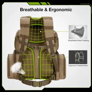 Waterproof multi-functional tactical backpack for outdoor sports, hiking, and travel.