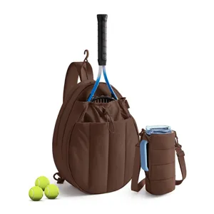 Outdoor quilted tennis backpack set with portable water bottle holder and tennis balls.