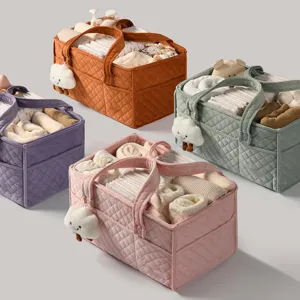 Discover our premium quilted baby diaper caddy storage basket, large capacity portable organizer.