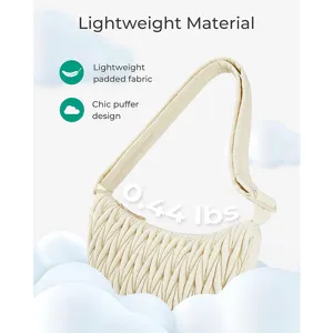 Lightweight quilted shoulder bag for women, chic puffer hobo handbag with adjustable strap.