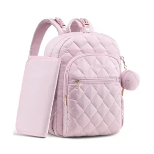 Mochila cambiador acolchada rosa con cambiador portátil y estuche para viajes.