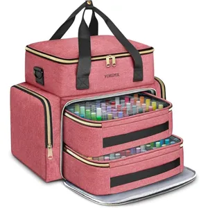 Large multi-layer nail polish organizer storage bag with transparent drawers and carry handles.