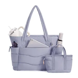 Large capacity quilted tote bag set with multiple pockets for women travel gym daily use